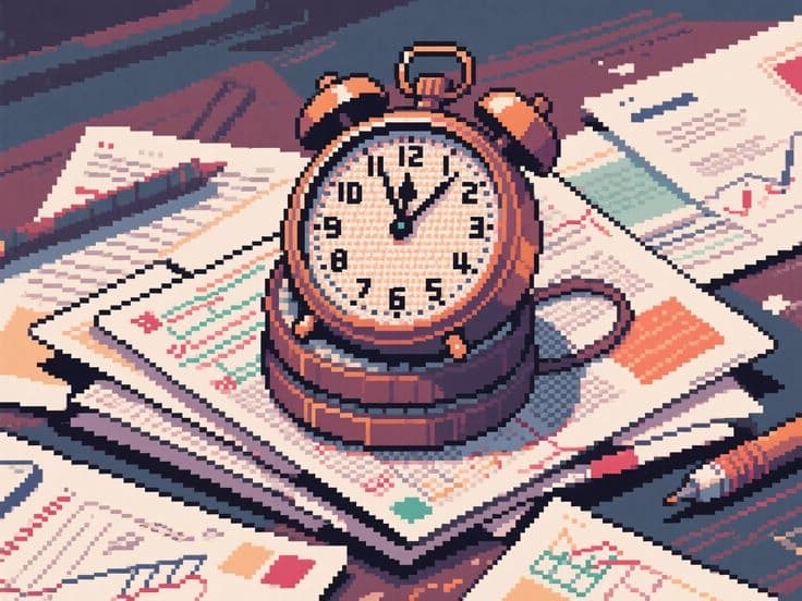 Alarm clock on top of papers