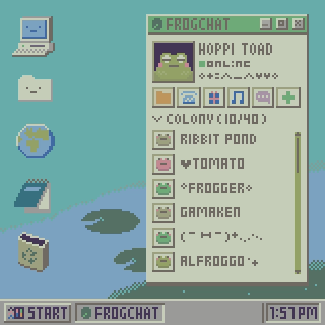 Pixel-art chat app moodboard reference